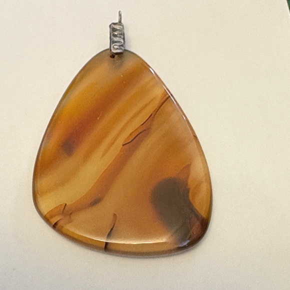 Vintage Triangular Carnelian Agate Pendant With Silver Plated Bail Bonus: Ribbon - Picture 3 of 9